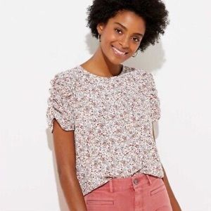 LOFT Floral Cinched Puff Sleeve Blouse, Medium